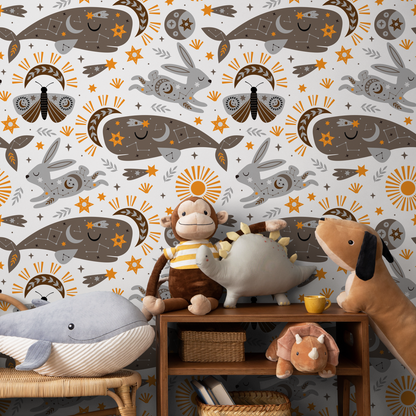 Mystique and Celestial Wallpaper Removable Peel and Stick Wallpaper, Peel and Stick Wallpaper Rabbit and Whale - ZACP