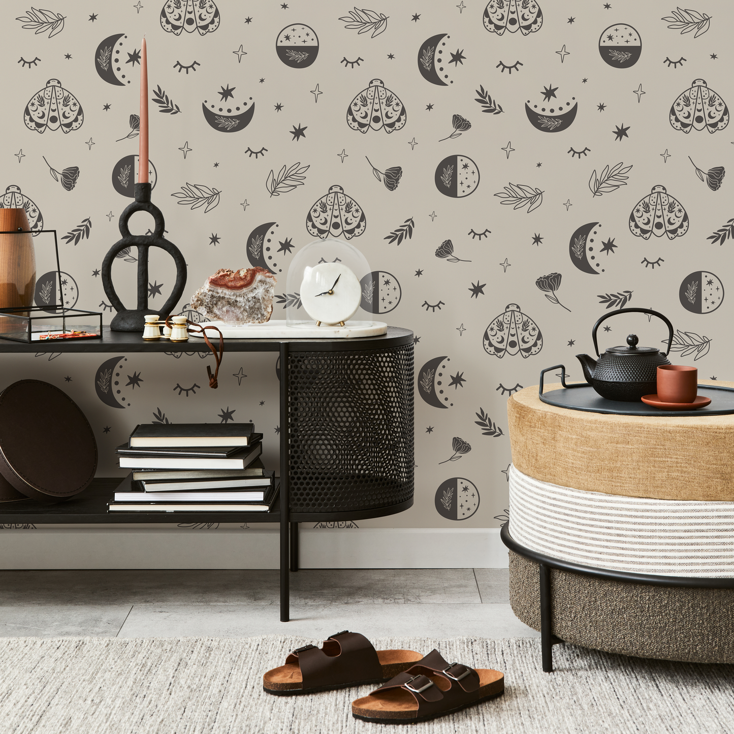 Mystique and Celestial Wallpaper Removable Peel and Stick Wallpaper,  Peel and Stick Wallpaper Moon and Butterfly - ZACR