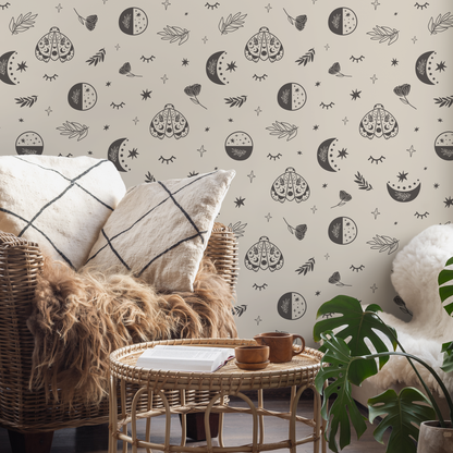 Mystique and Celestial Wallpaper Removable Peel and Stick Wallpaper,  Peel and Stick Wallpaper Moon and Butterfly - ZACR