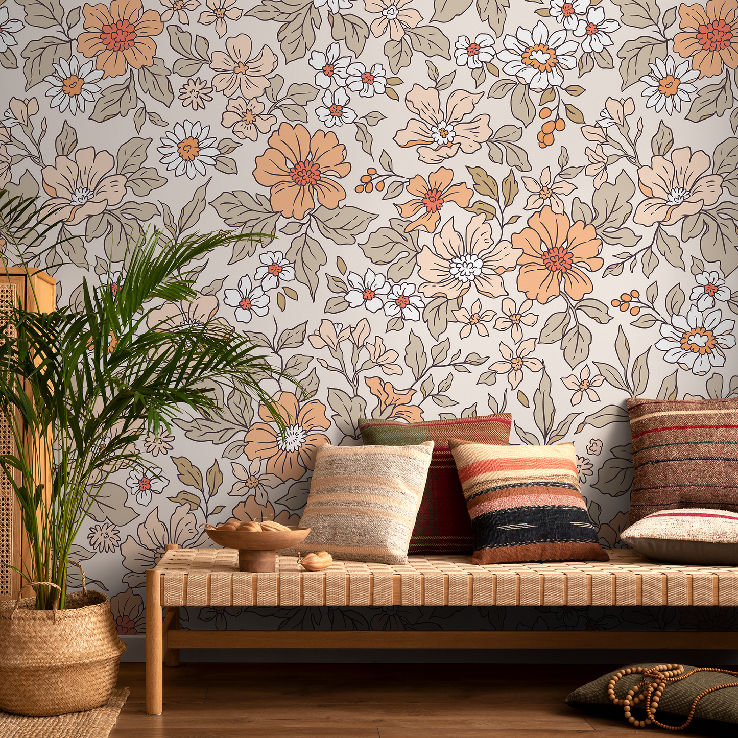 Annete Vintage Meadow Flowers Mural - Large Scale Wallpaper Floral Peel and Stick Removable Repositionable or Traditional Pre-pasted  - ZACV