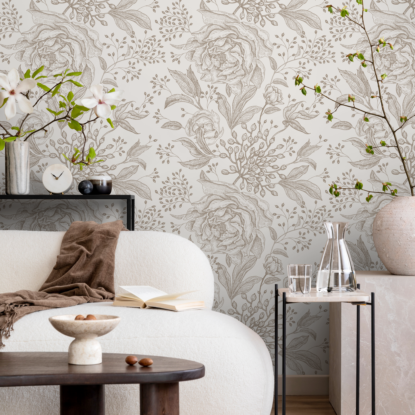 Beige Boho Roses Wallpaper Boho Peony Wallpaper Peel and Stick Removable  Repositionable Burnt Orange Minimalistic - ZACX