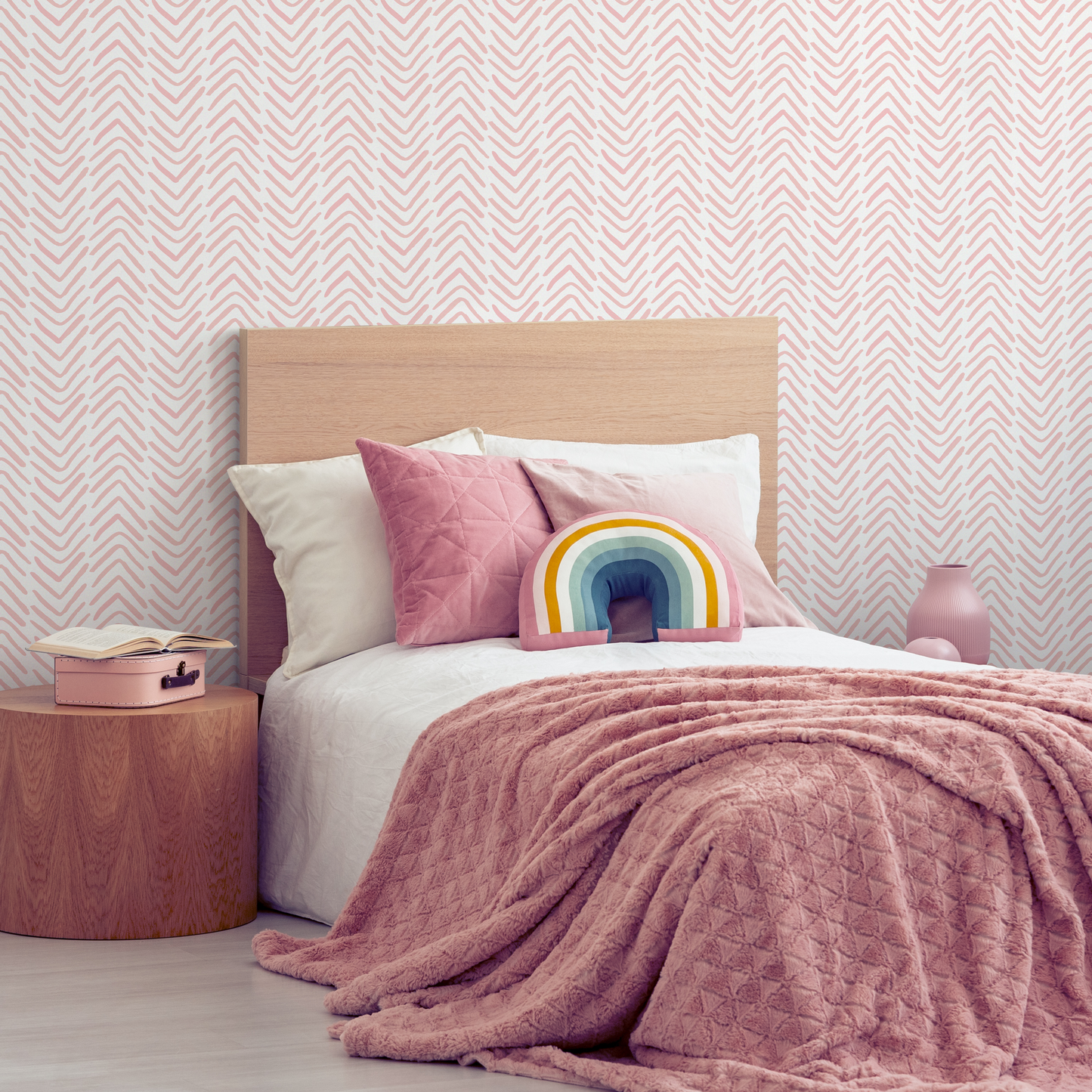 Boho Herringbone in Soft Pink Wallpaper  Removable and Repositionable Peel and Stick or Traditional Pre-pasted Wallpaper - ZADA