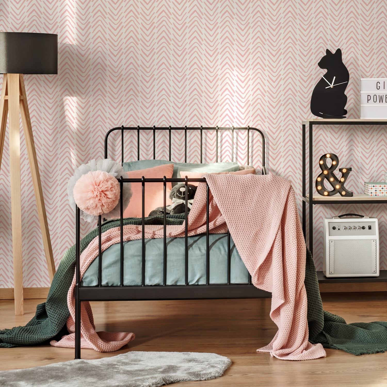 Papel pintado bohemio con diseño de espiga en rosa suave, extraíble y reposicionable, autoadhesivo o tradicional preencolado - ZADA