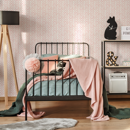 Boho Herringbone in Soft Pink Wallpaper  Removable and Repositionable Peel and Stick or Traditional Pre-pasted Wallpaper - ZADA