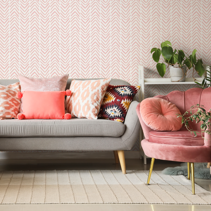 Boho Herringbone in Soft Pink Wallpaper  Removable and Repositionable Peel and Stick or Traditional Pre-pasted Wallpaper - ZADA