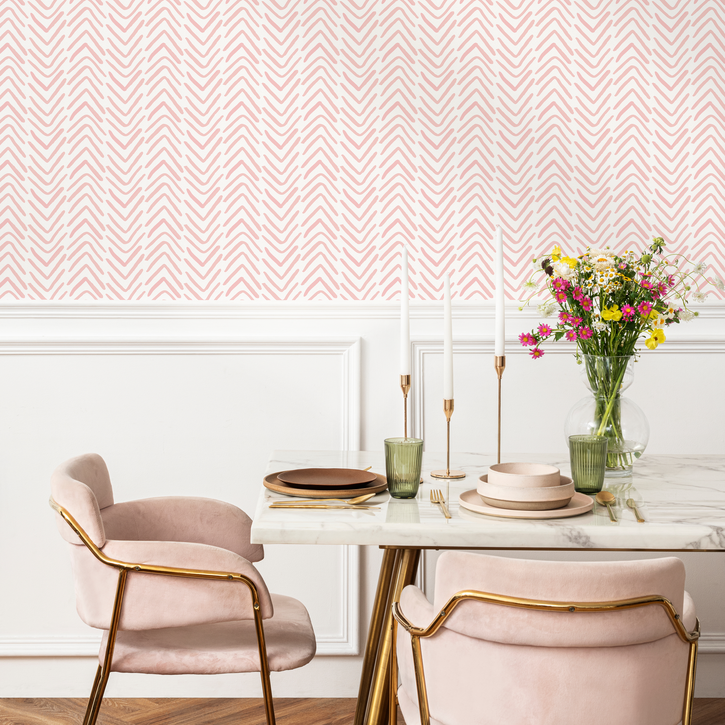 Boho Herringbone in Soft Pink Wallpaper  Removable and Repositionable Peel and Stick or Traditional Pre-pasted Wallpaper - ZADA