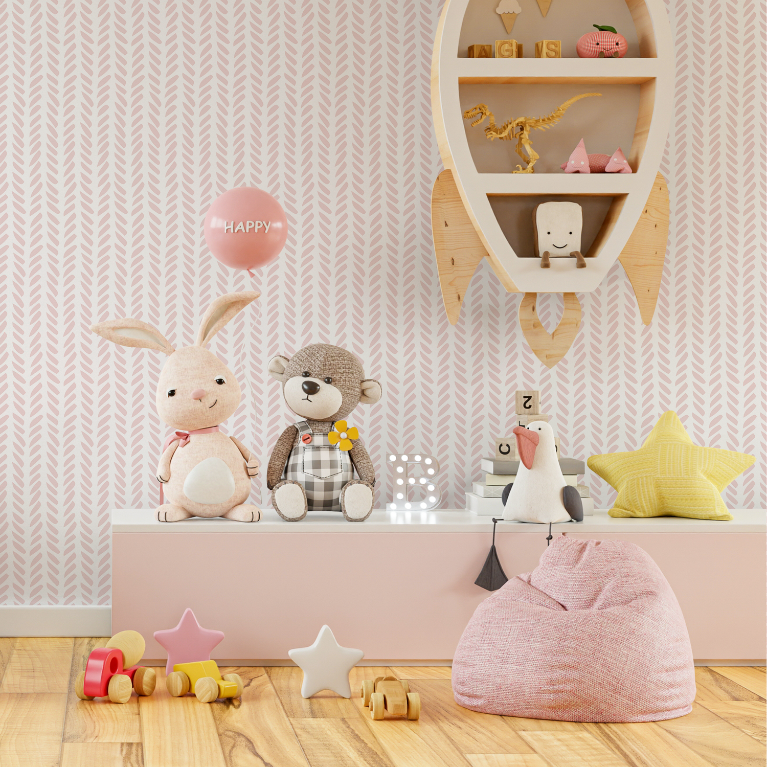 Papel pintado bohemio con diseño de espiga en rosa suave, extraíble y reposicionable, autoadhesivo o tradicional preencolado - ZADB