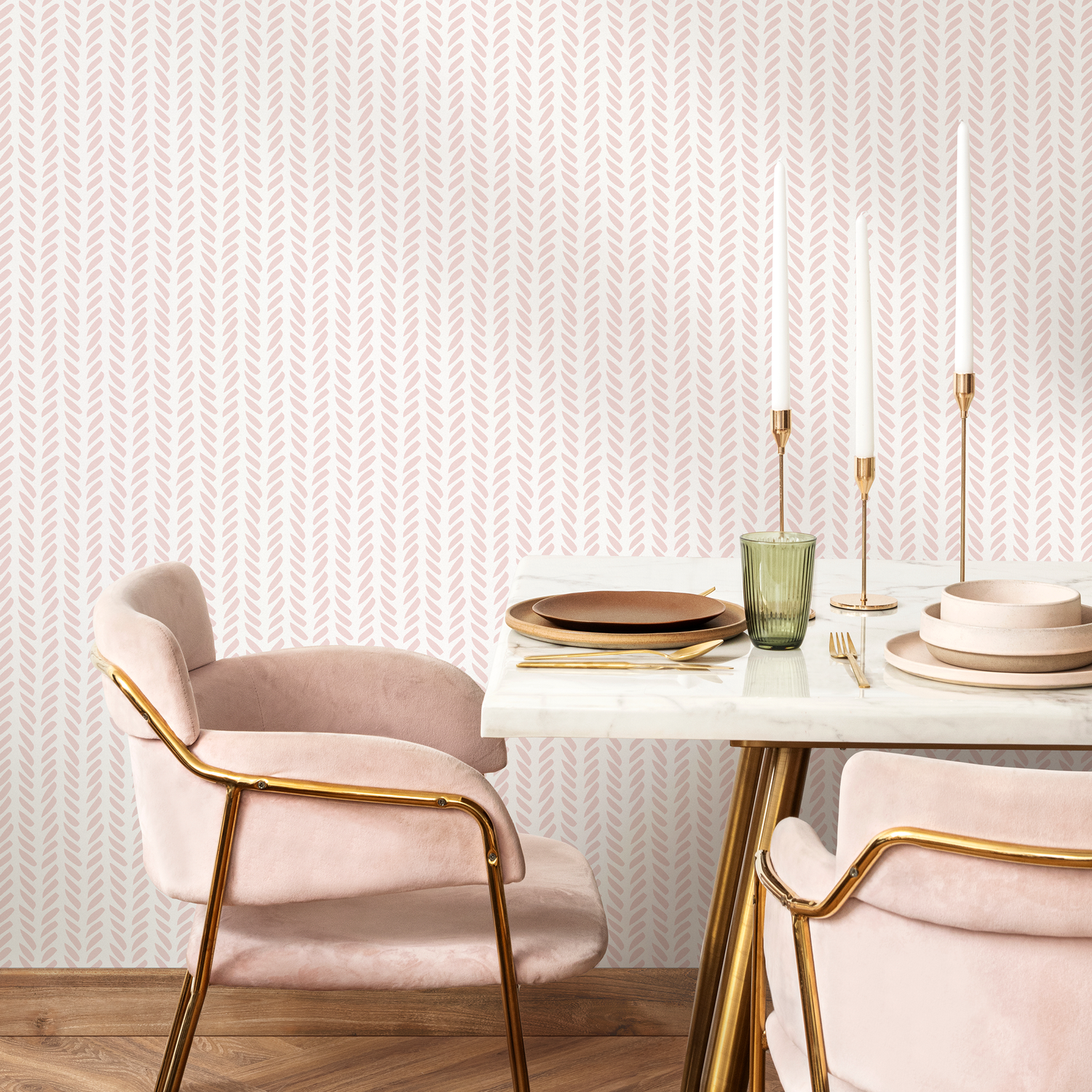 Papel pintado bohemio con diseño de espiga en rosa suave, extraíble y reposicionable, autoadhesivo o tradicional preencolado - ZADB