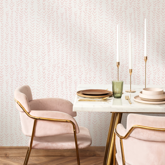 Boho Herringbone in Soft Pink Wallpaper  Removable and Repositionable Peel and Stick or Traditional Pre-pasted Wallpaper - ZADC