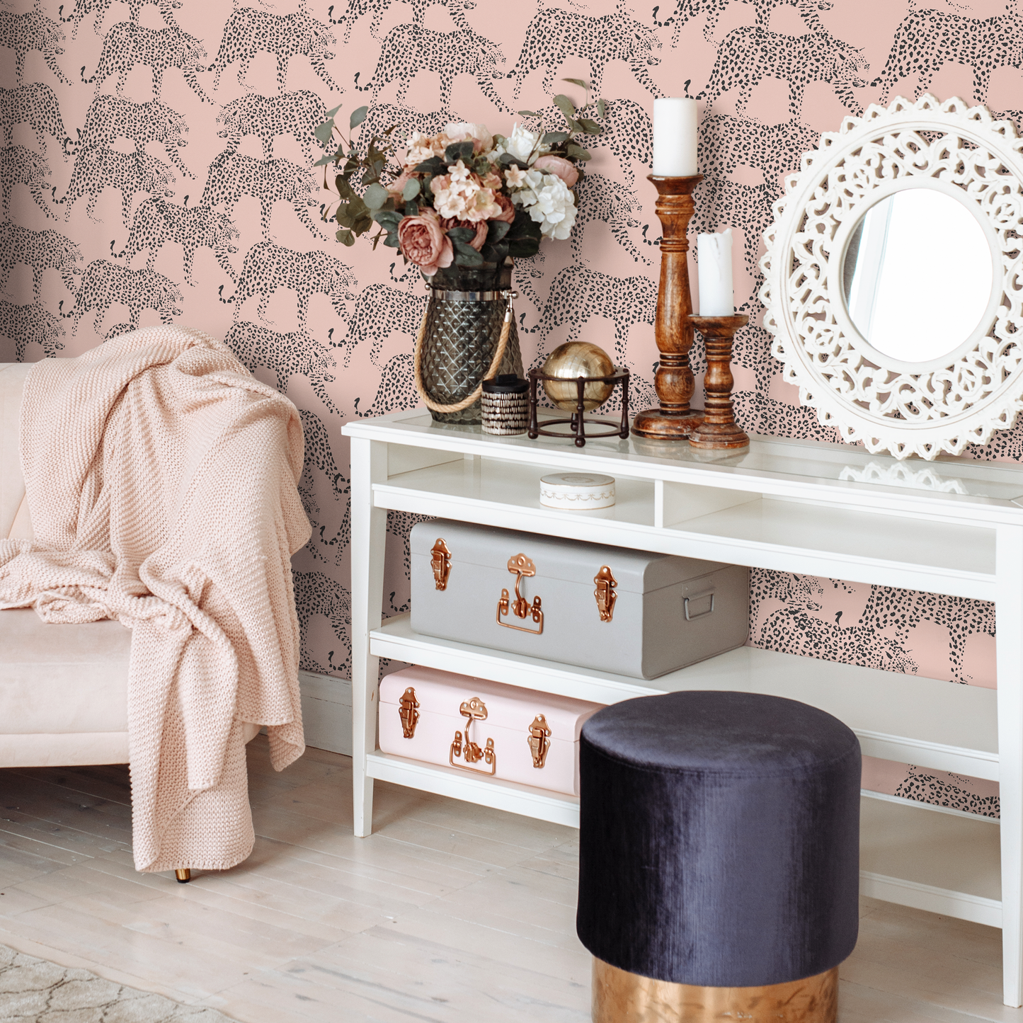 Pink Boho Cheetah Wallpaper Removable and Repositionable Peel and Stick or Traditional Pre-pasted Wallpaper - ZADM