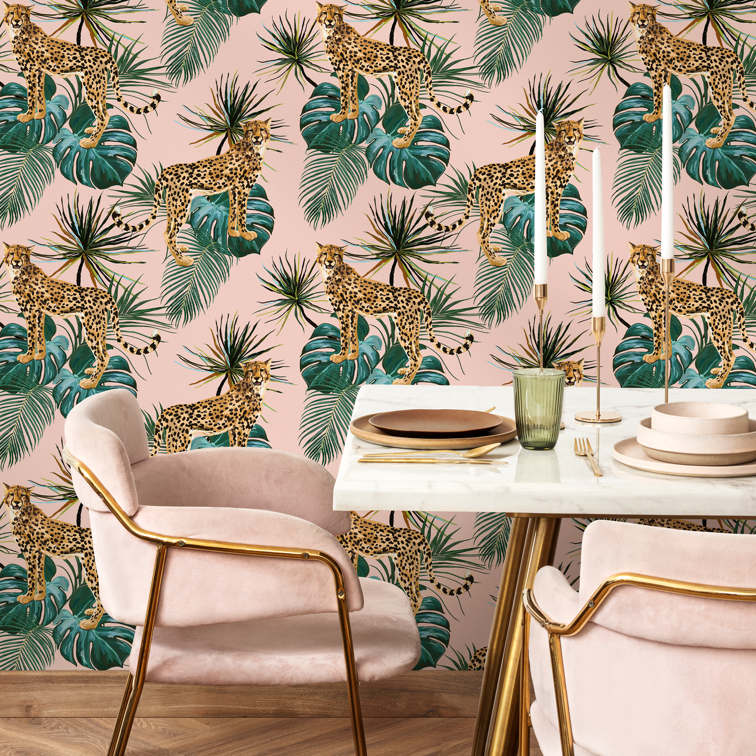Papel pintado bohemio de guepardo rosa, extraíble y reposicionable, autoadhesivo o tradicional preencolado - ZADN