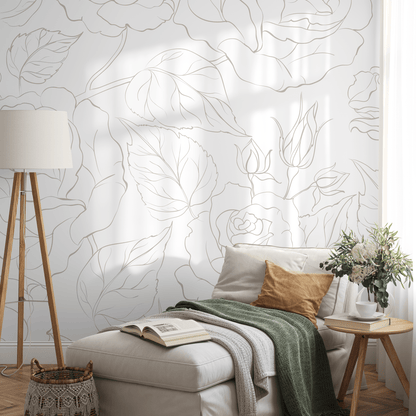 The Neutral Minimalist Peony Mural  Mural Self Adhesive Large Scale Wallpaper Peony Floral Traditional Pre-pasted or Peel and Stick - ZADP