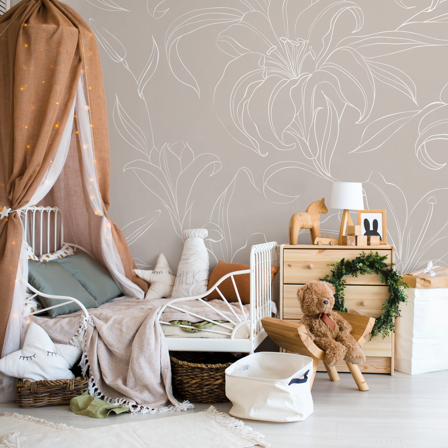 Mural minimalista beige de peonías, autoadhesivo, de gran formato, con diseño floral tradicional de peonías, prepegado o despegable - ZADQ