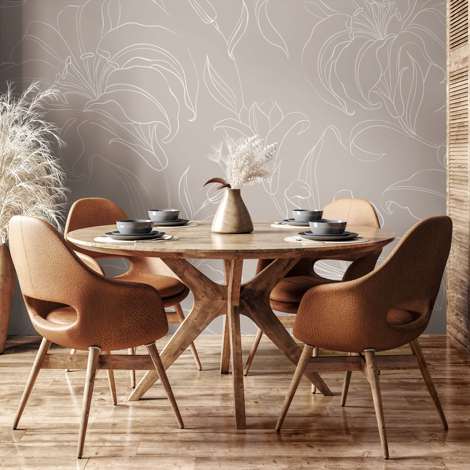 Mural minimalista beige de peonías, autoadhesivo, de gran formato, con diseño floral tradicional de peonías, prepegado o despegable - ZADQ