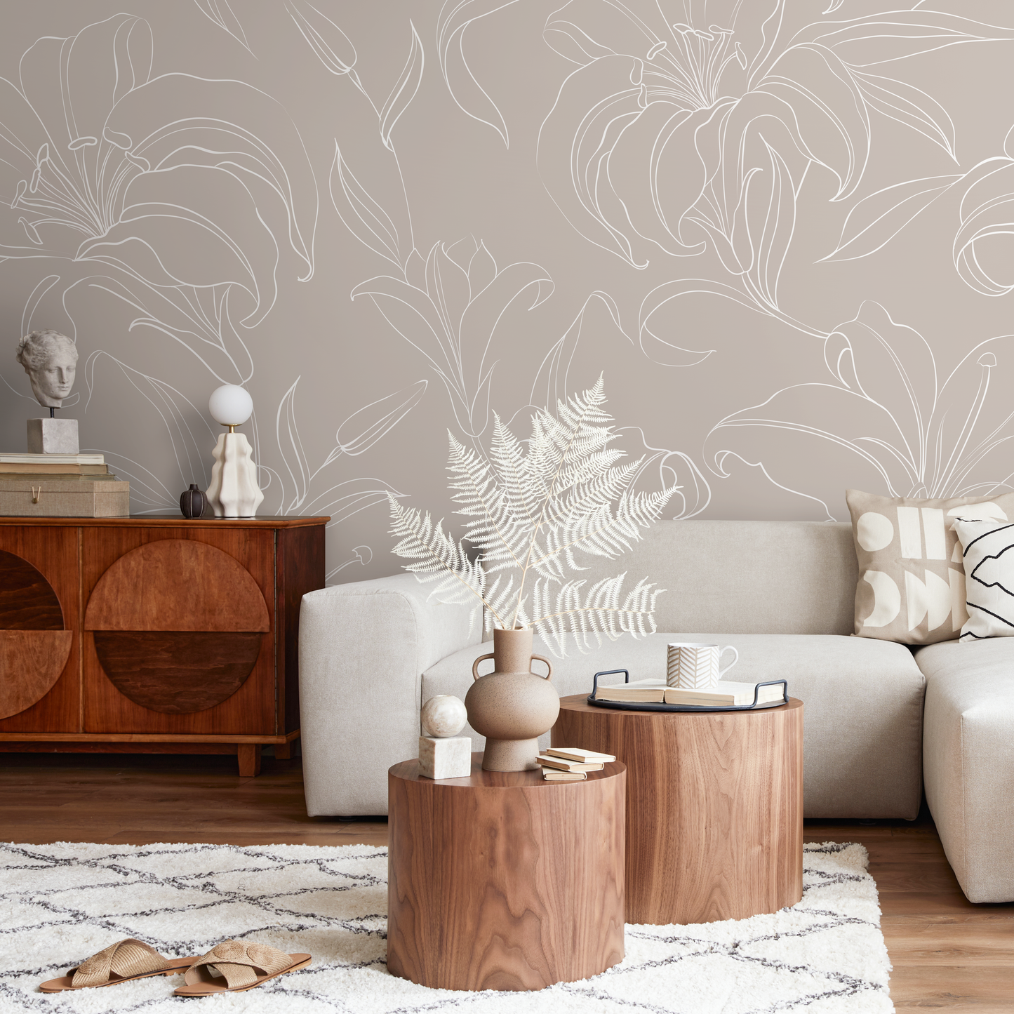 The Beige Minimalist Peony Mural  Mural Self Adhesive Large Scale Wallpaper Peony Floral Traditional Pre-pasted or Peel and Stick - ZADQ