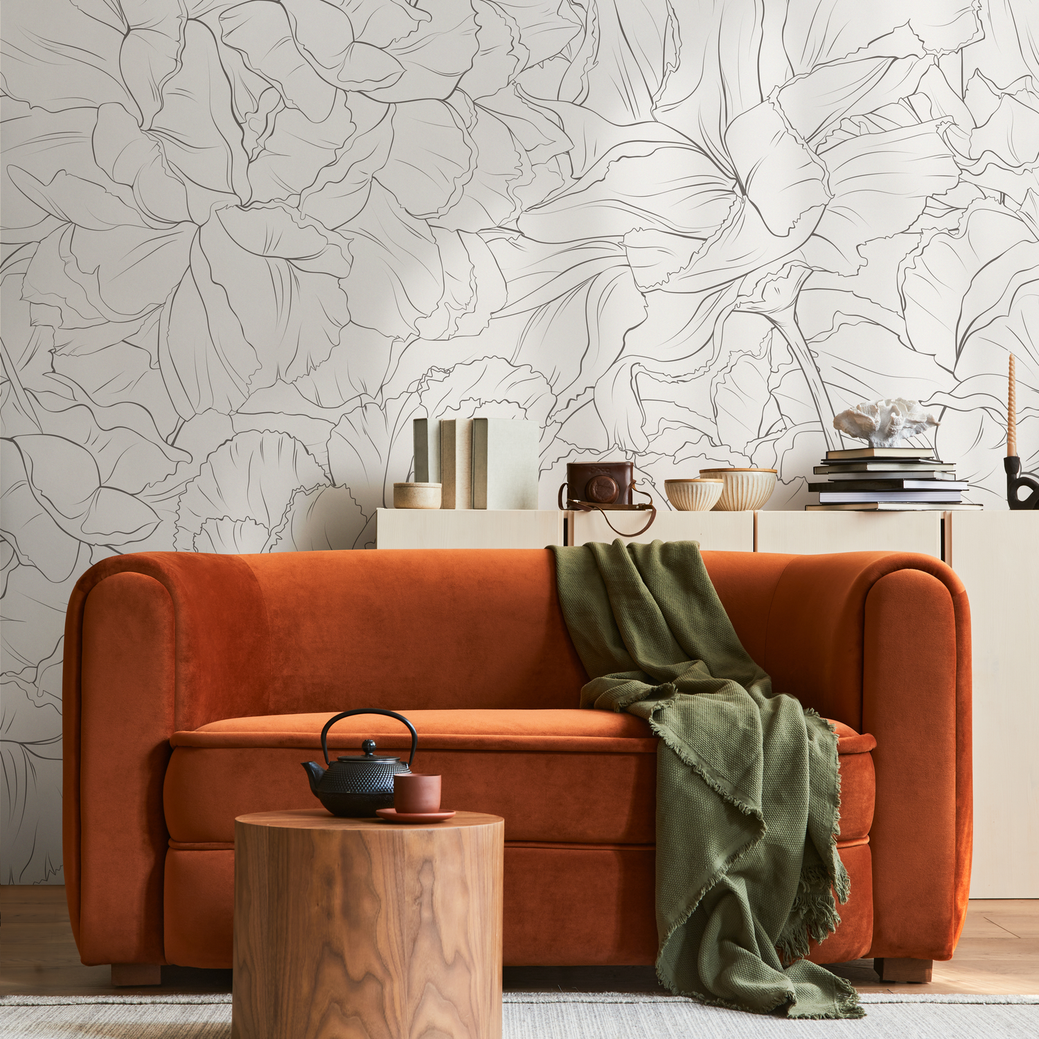 Papier peint mural minimaliste à motif pivoine, autocollant, grand format, motif floral traditionnel, pré-encollé ou à décoller et coller - ZADT