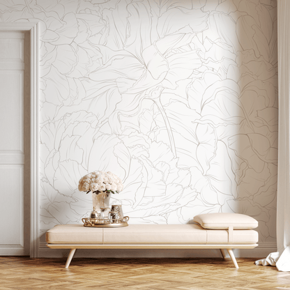 The Minimalist Peony Mural  Mural Self Adhesive Large Scale Wallpaper Peony Floral Traditional Pre-pasted or Peel and Stick - ZADU