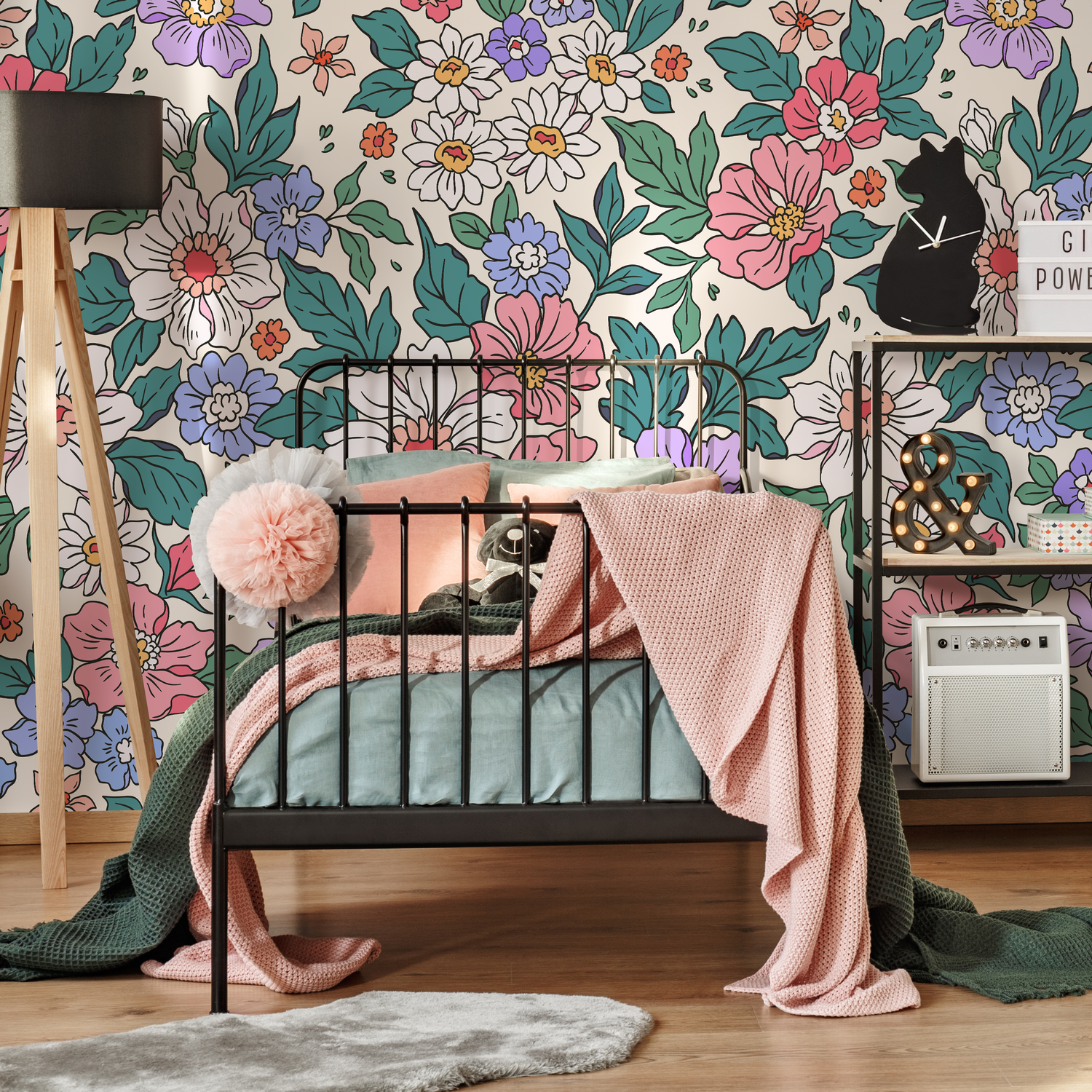 Mural de flores vintage Annete, papel pintado a gran escala, con diseño floral, autoadhesivo, reposicionable o tradicional, pre-pegado - ZADV