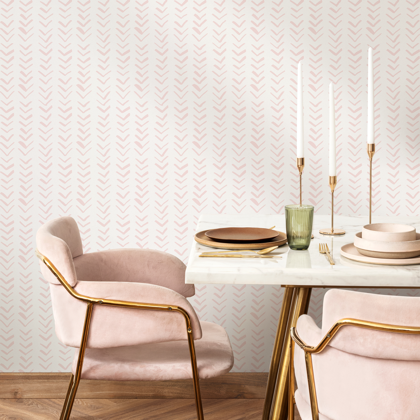 Boho Herringbone in Soft Pink Wallpaper  Removable and Repositionable Peel and Stick or Traditional Pre-pasted Wallpaper - ZADX