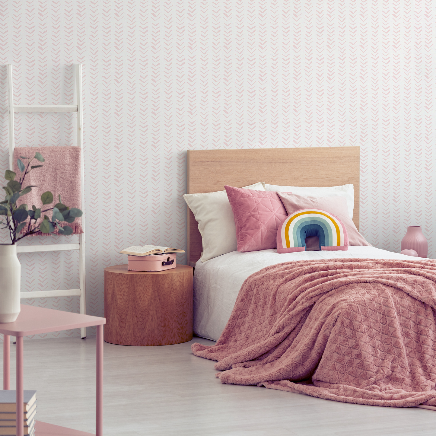 Boho Herringbone in Soft Pink Wallpaper  Removable and Repositionable Peel and Stick or Traditional Pre-pasted Wallpaper - ZADX