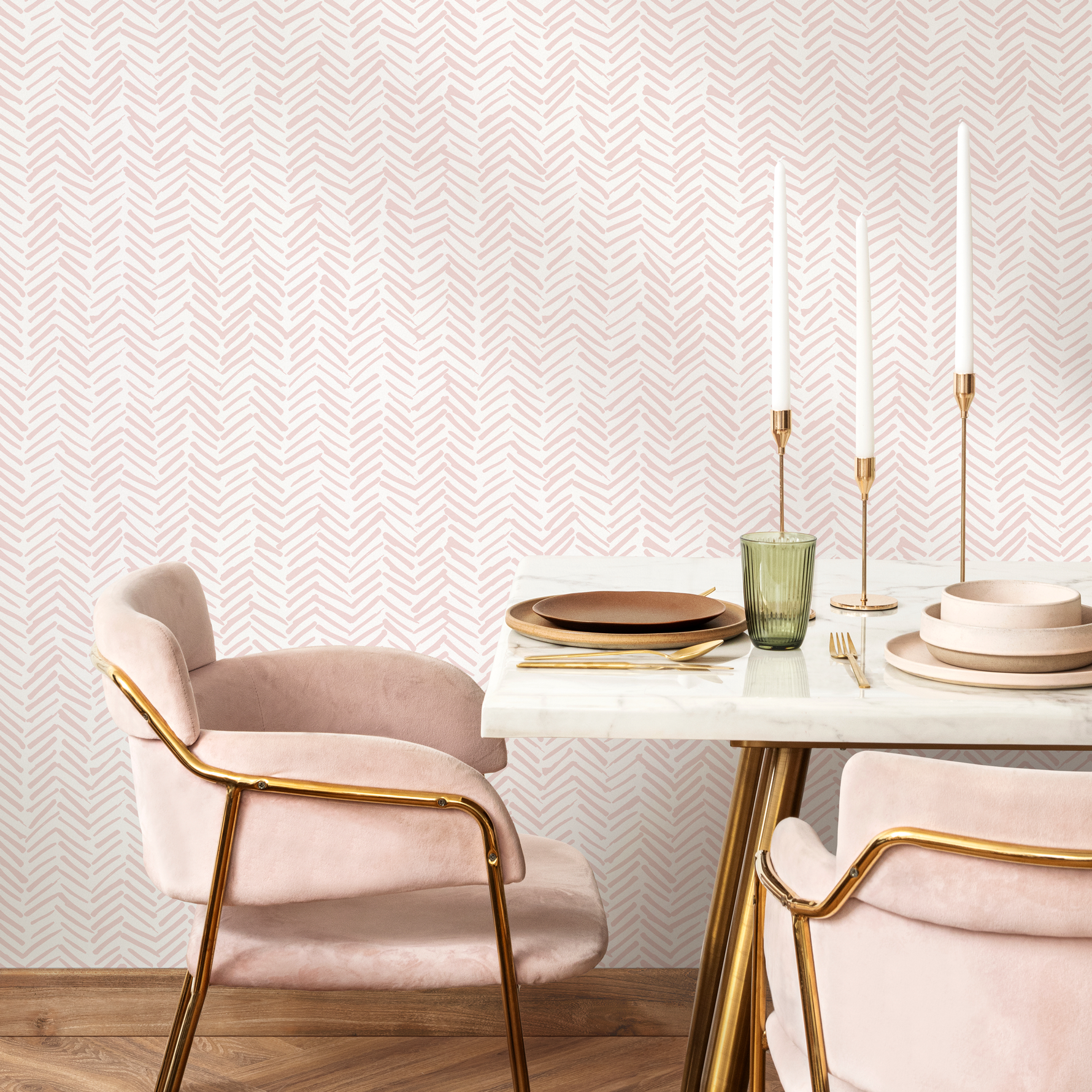 Boho Herringbone in Soft Pink Wallpaper  Removable and Repositionable Peel and Stick or Traditional Pre-pasted Wallpaper - ZADY - ONDECOR.COM