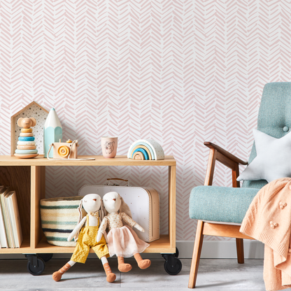 Boho Herringbone in Soft Pink Wallpaper  Removable and Repositionable Peel and Stick or Traditional Pre-pasted Wallpaper - ZADY