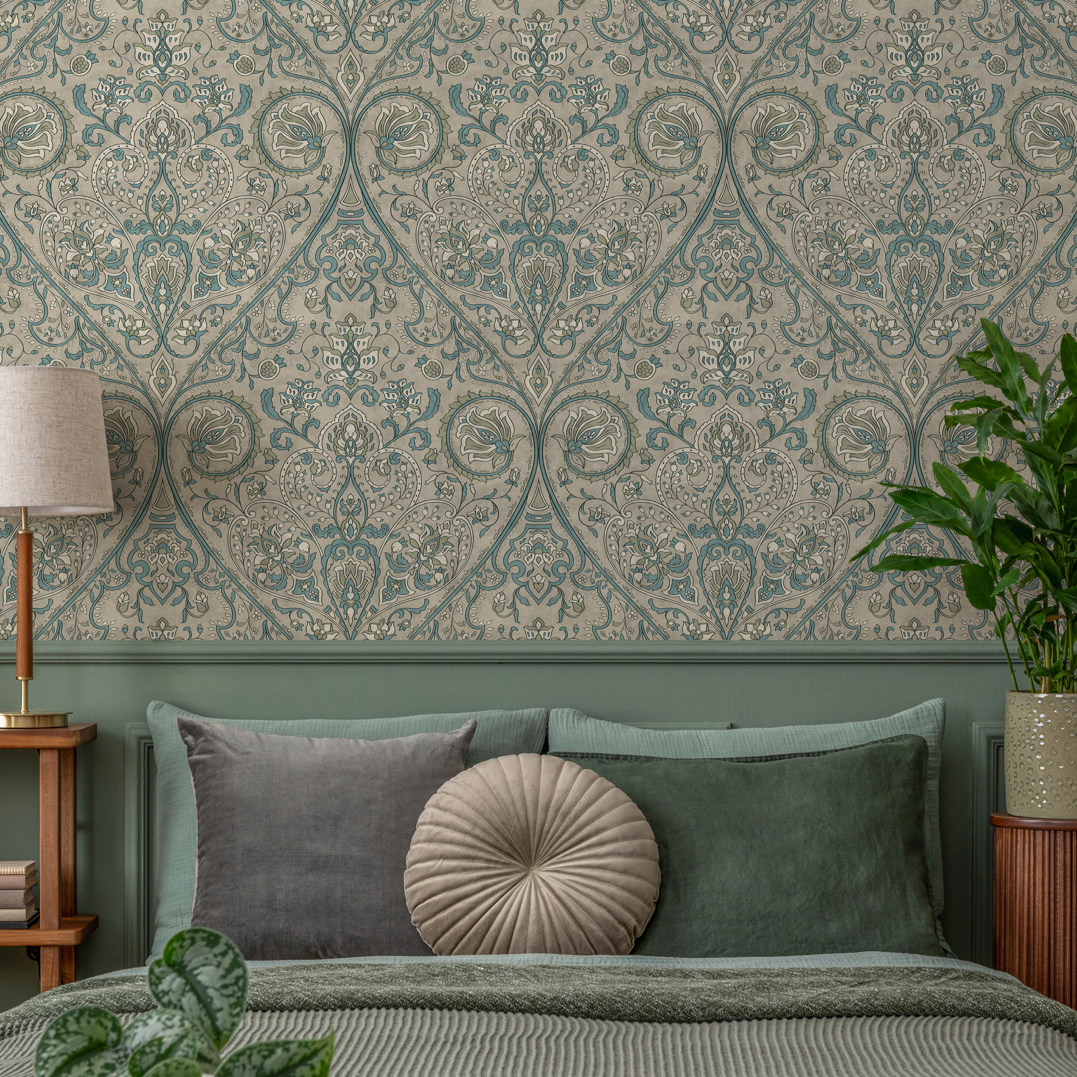 Damask Paisley Wallpaper in Teal & Green | Removable Decor – ONDECOR.COM
