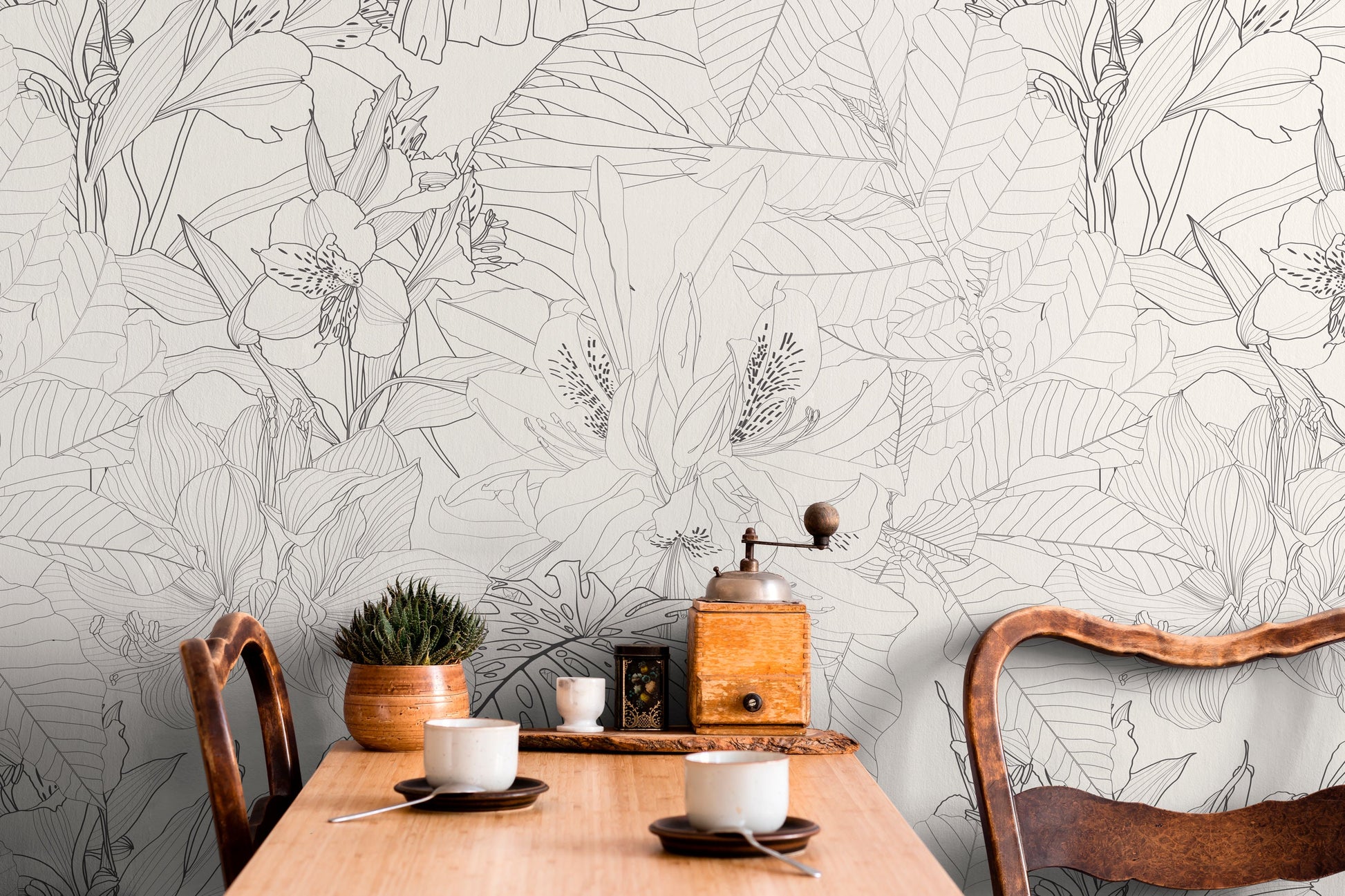 Wallpaper Peel and Stick Wallpaper Removable Wallpaper Home Decor Room Decor / Neutral Boho Wallpaper Tropical Floral Wallpaper - C095