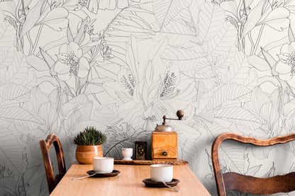 Wallpaper Peel and Stick Wallpaper Removable Wallpaper Home Decor Room Decor / Neutral Boho Wallpaper Tropical Floral Wallpaper - C095