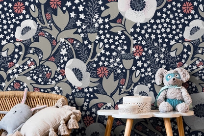 Ornamental Flowers Wallpaper - Removable Wallpaper Peel and Stick Wallpaper Wall Paper - X033