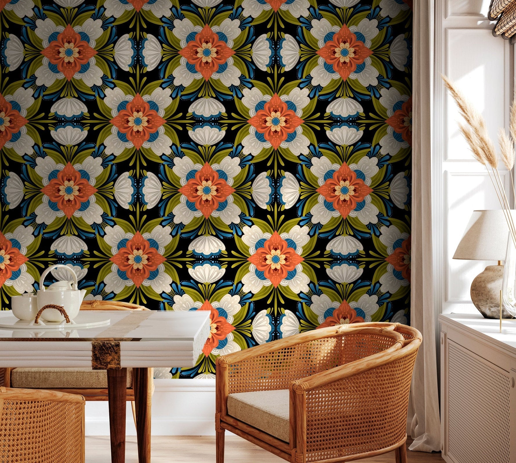 Peel and Stick Wallpaper Removable Wallpaper Wall Decor Home Decor Wall Art Printable Wall Art Room Decor / Arabesque Flower - X123