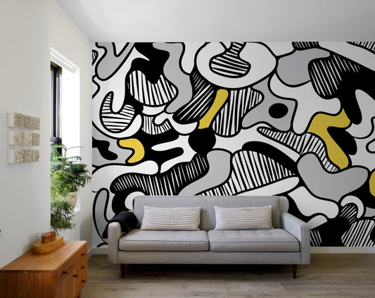 Wallpaper Removable Wallpaper Peel and Stick Wallpaper Wall Decor Home Decor Contemporary / Black And Yellow Wallpaper- X135