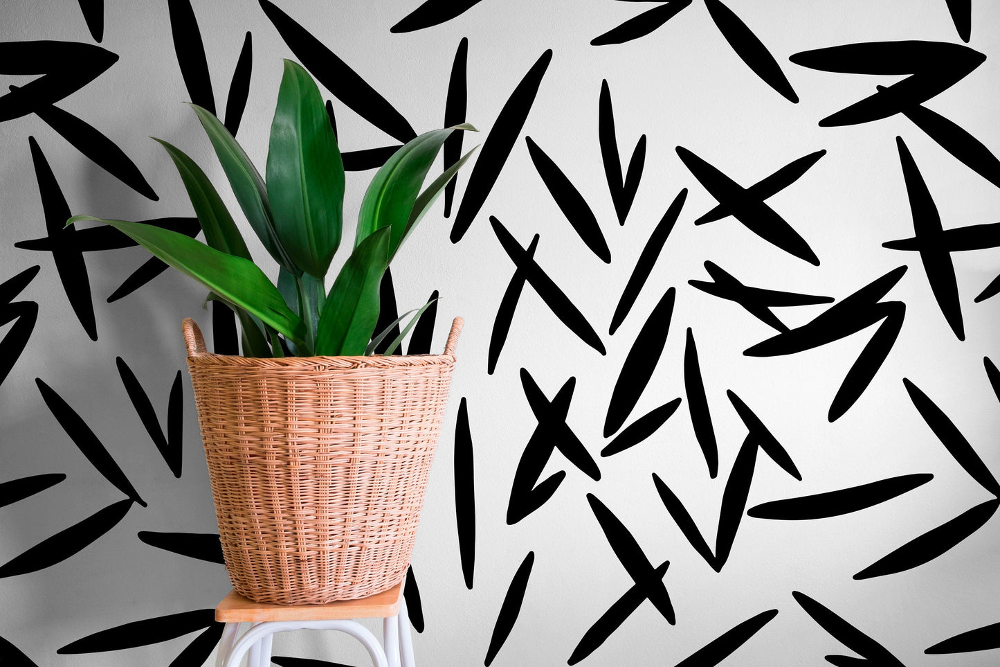 Removable Wallpaper Scandinavian Wallpaper Temporary Wallpaper Peel and Stick Wallpaper / Black and White Leaf Wallpaper - X118