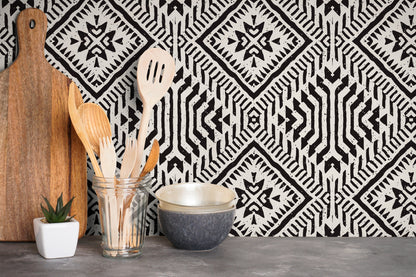 Wallpaper Peel and Stick Wallpaper Removable Wallpaper Home Decor Wall Art Wall Decor Room Decor / Black Geometric African Wallpaper - C373