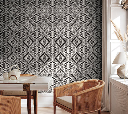 Wallpaper Peel and Stick Wallpaper Removable Wallpaper Home Decor Wall Art Wall Decor Room Decor / Black Geometric African Wallpaper - C373