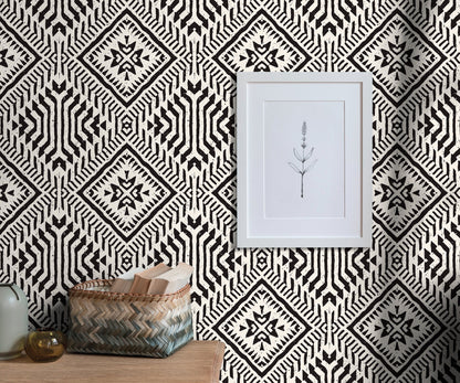 Wallpaper Peel and Stick Wallpaper Removable Wallpaper Home Decor Wall Art Wall Decor Room Decor / Black Geometric African Wallpaper - C373