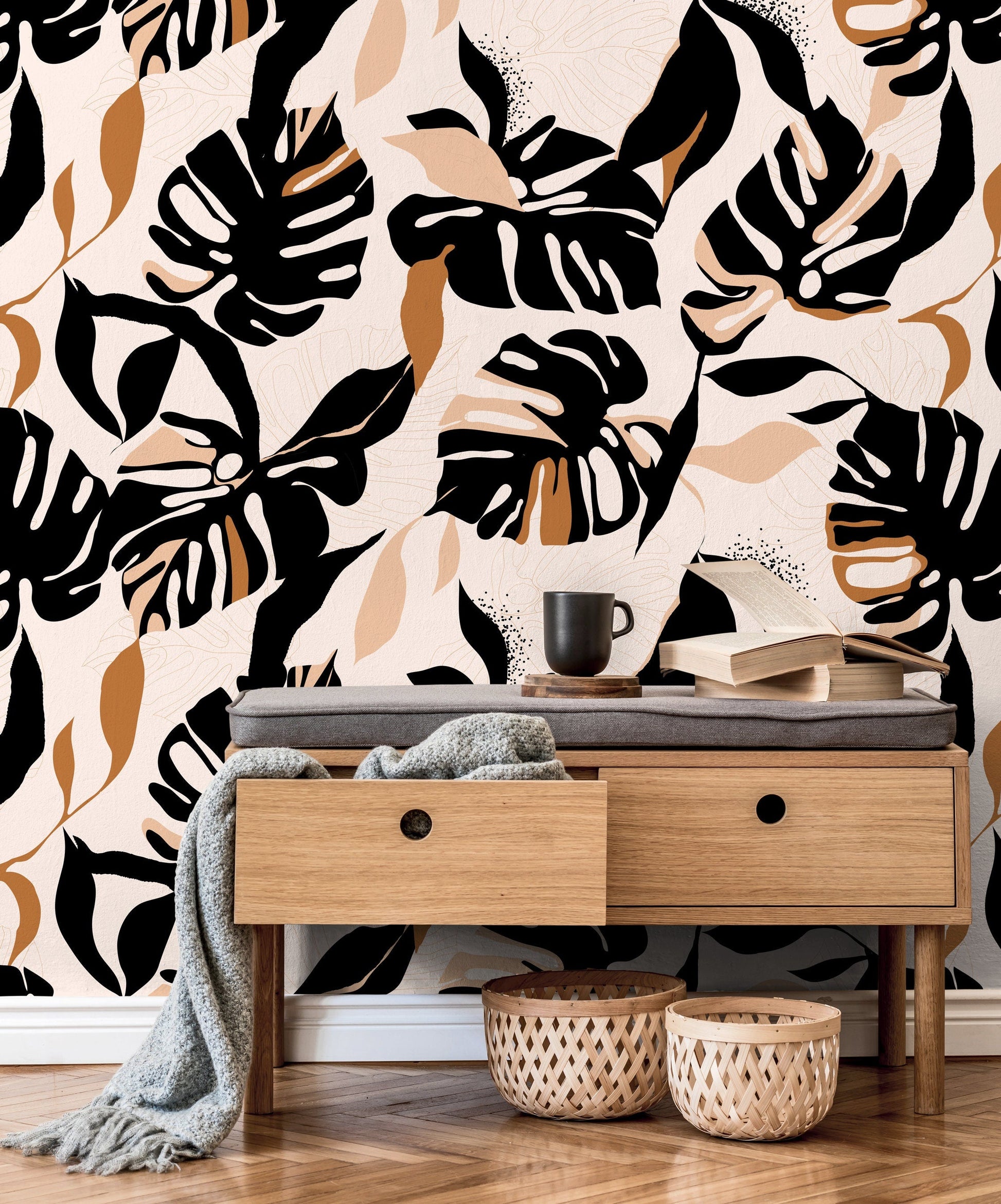 Wallpaper Peel and Stick Wallpaper Removable Wallpaper Home Decor Wall Art Wall Decor Room Decor / Tropical Boho Wallpaper - C397