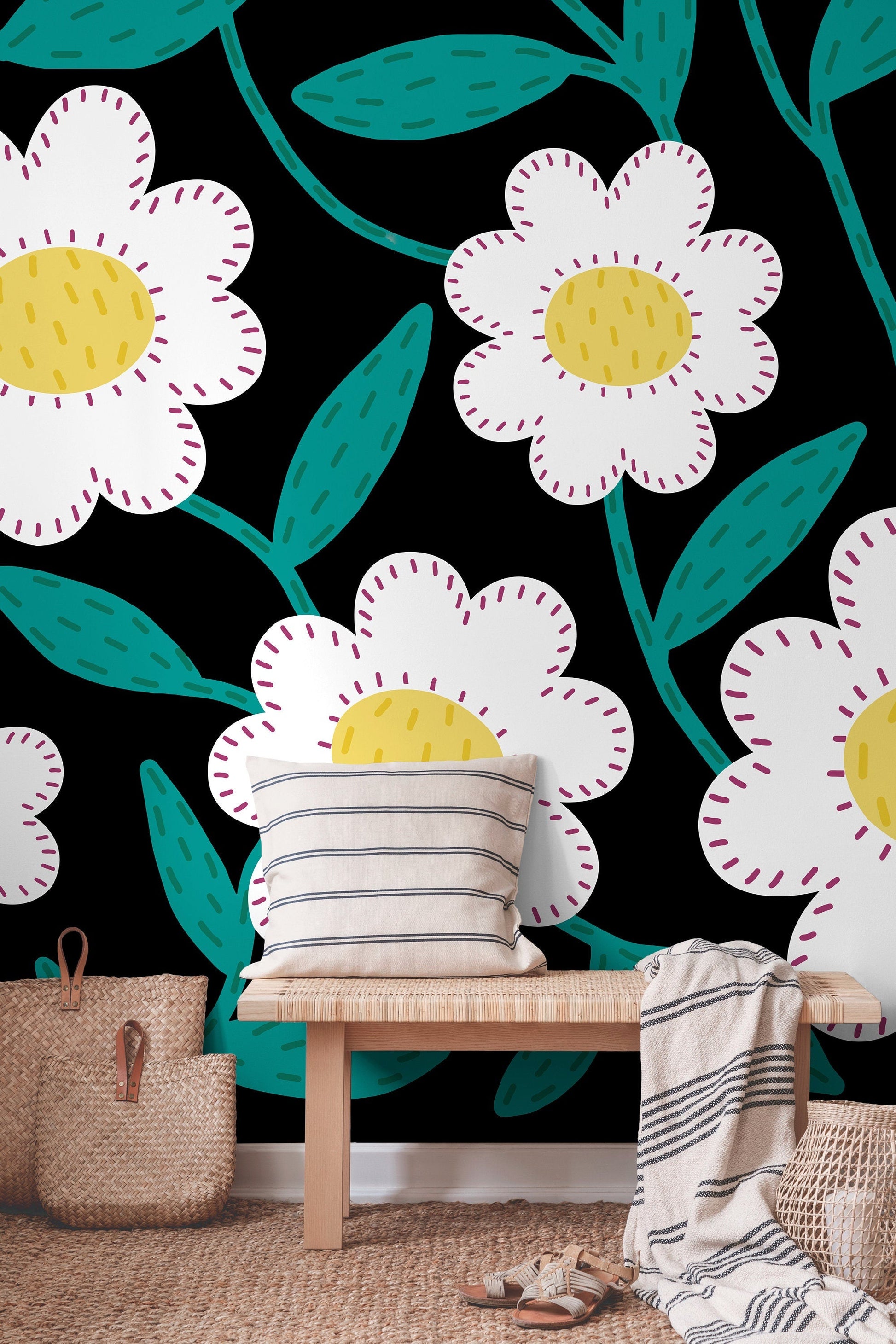 Wallpaper Peel and Stick Wallpaper Removable Wallpaper Home Decor Wall Art Wall Decor Room Decor / Daisy Floral Wallpaper - C472