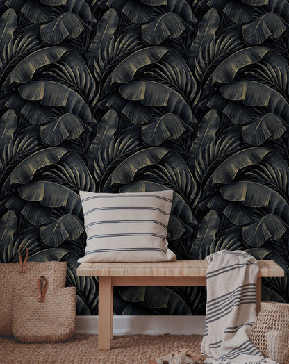 Wallpaper Peel and Stick Wallpaper Removable Wallpaper Home Decor Wall Art Wall Decor Room Decor / Banana Dark Leaves Wallpaper - C444