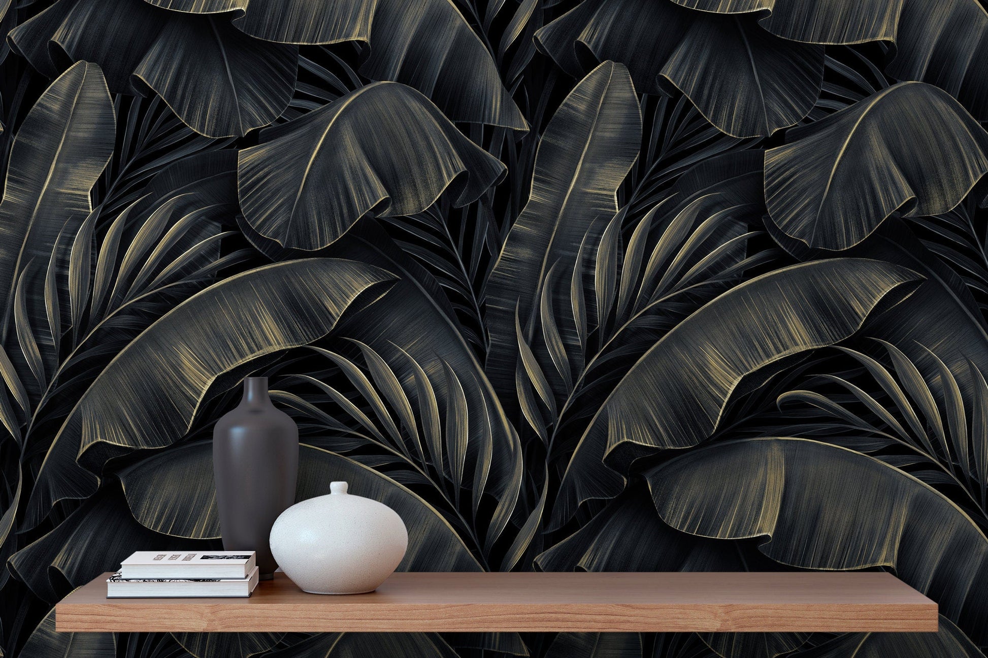 Wallpaper Peel and Stick Wallpaper Removable Wallpaper Home Decor Wall Art Wall Decor Room Decor / Banana Dark Leaves Wallpaper - C444