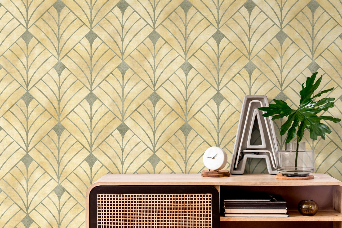 Green and Gold Art Deco Wallpaper / Peel and Stick Wallpaper Removable  Wallpaper Home Decor Wall Art Wall Decor Room Decor - C721