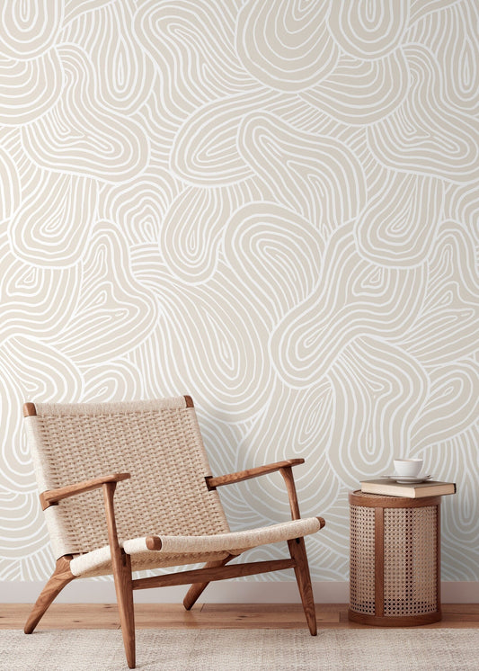 Neutral Boho Abstract Wallpaper / Peel and Stick Wallpaper Removable Wallpaper Home Decor Wall Art Wall Decor Room Decor - C886