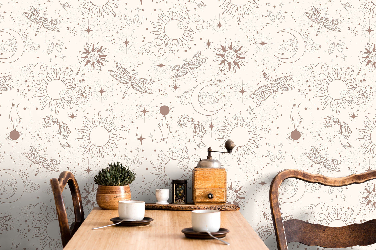 Mystique and Celestial Wallpaper Removable Peel and Stick Wallpaper, Peel and Stick Wallpaper Moon and Butterfly - ZAAV