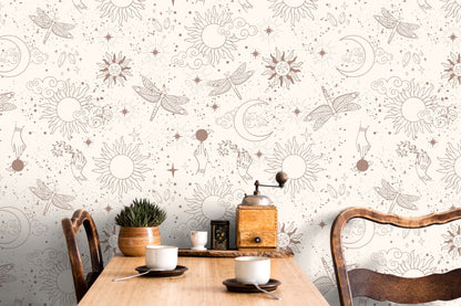 Mystique and Celestial Wallpaper Removable Peel and Stick Wallpaper, Peel and Stick Wallpaper Moon and Butterfly - ZAAV