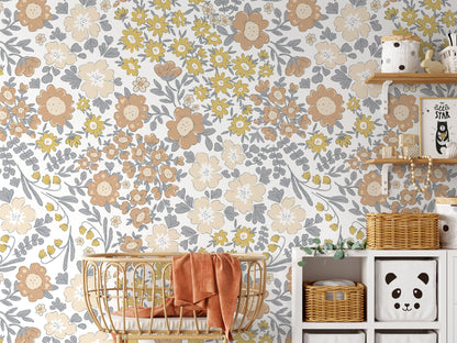 Boho Floral Garden Wallpaper / Peel and Stick Wallpaper Removable Wallpaper Home Decor Wall Art Wall Decor Room Decor - D003