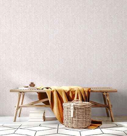 Boho Herringbone in Soft Pink Wallpaper Removable and Repositionable Peel and Stick or Traditional Pre-pasted Wallpaper - ZADY