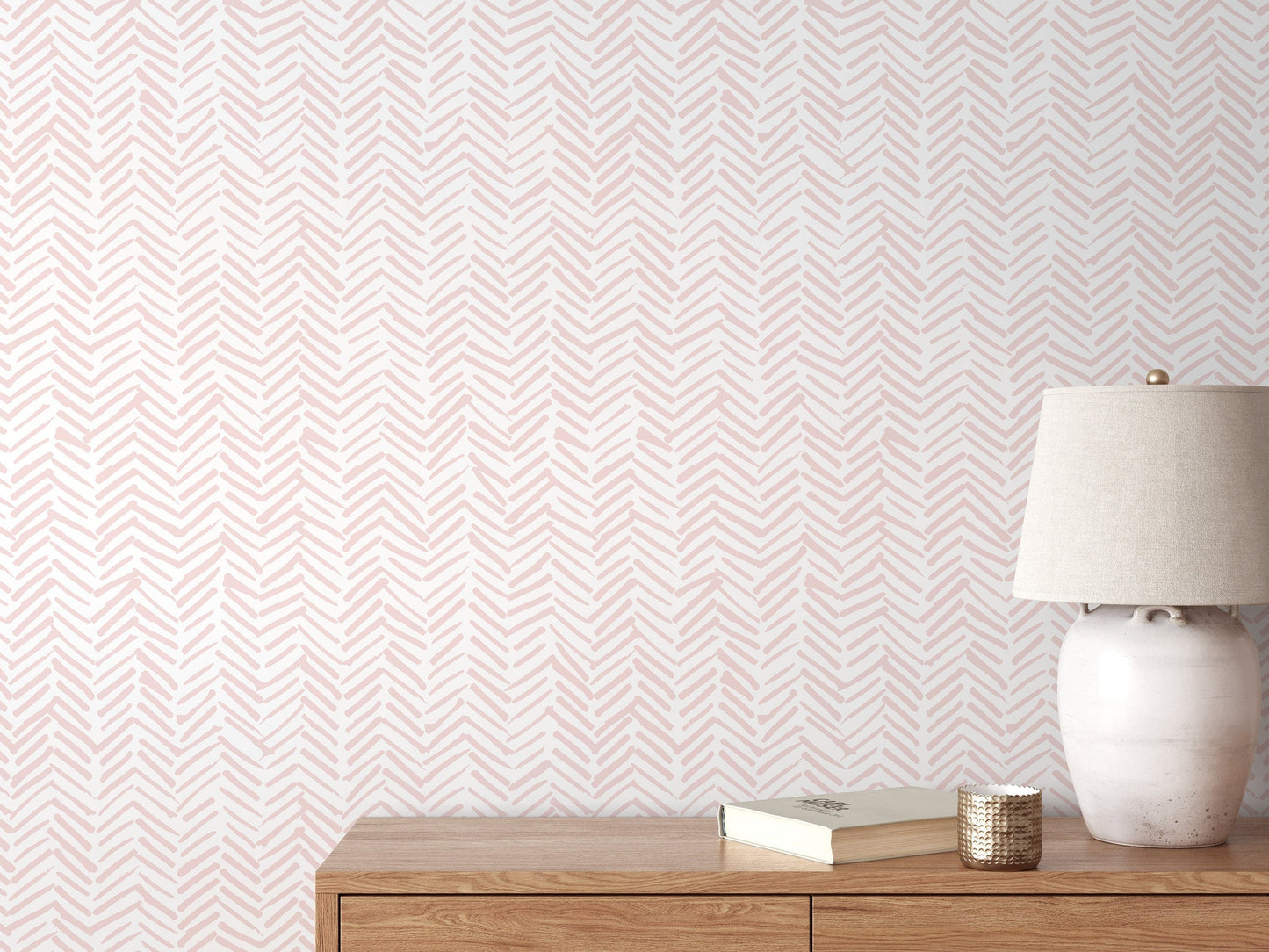 Boho Herringbone in Soft Pink Wallpaper Removable and Repositionable Peel and Stick or Traditional Pre-pasted Wallpaper - ZADY