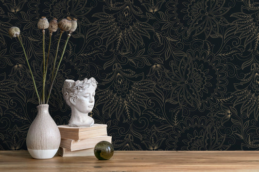 Dark Victorian Wallpaper / Peel and Stick Wallpaper Removable Wallpaper Home Decor Wall Art Wall Decor Room Decor - D081