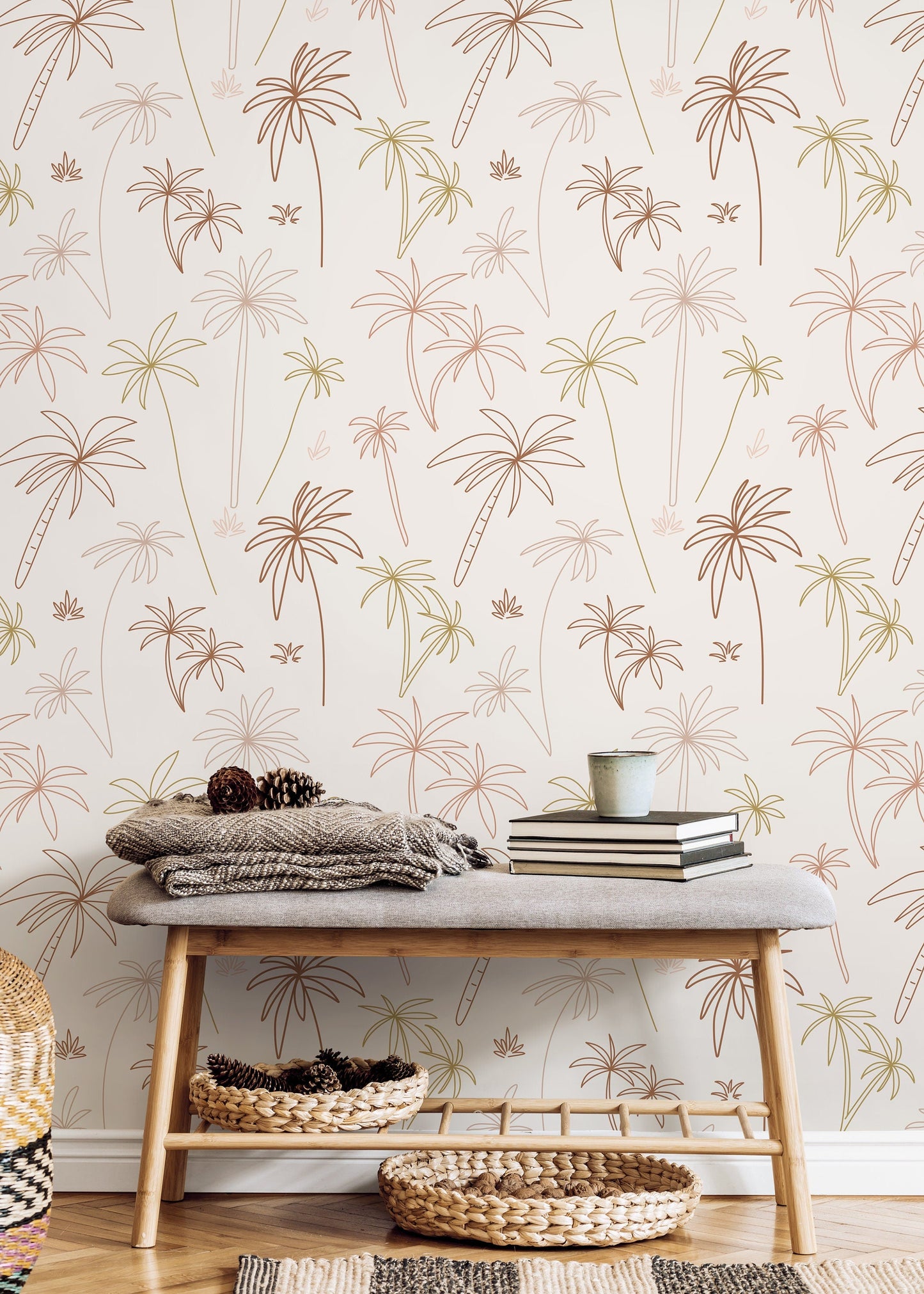 Mayami Wallpaper Tropical Boho Palms in Neutral Tones Wallpaper Nature Wallpaper Peel and Stick Removable Repositionable - ZACF