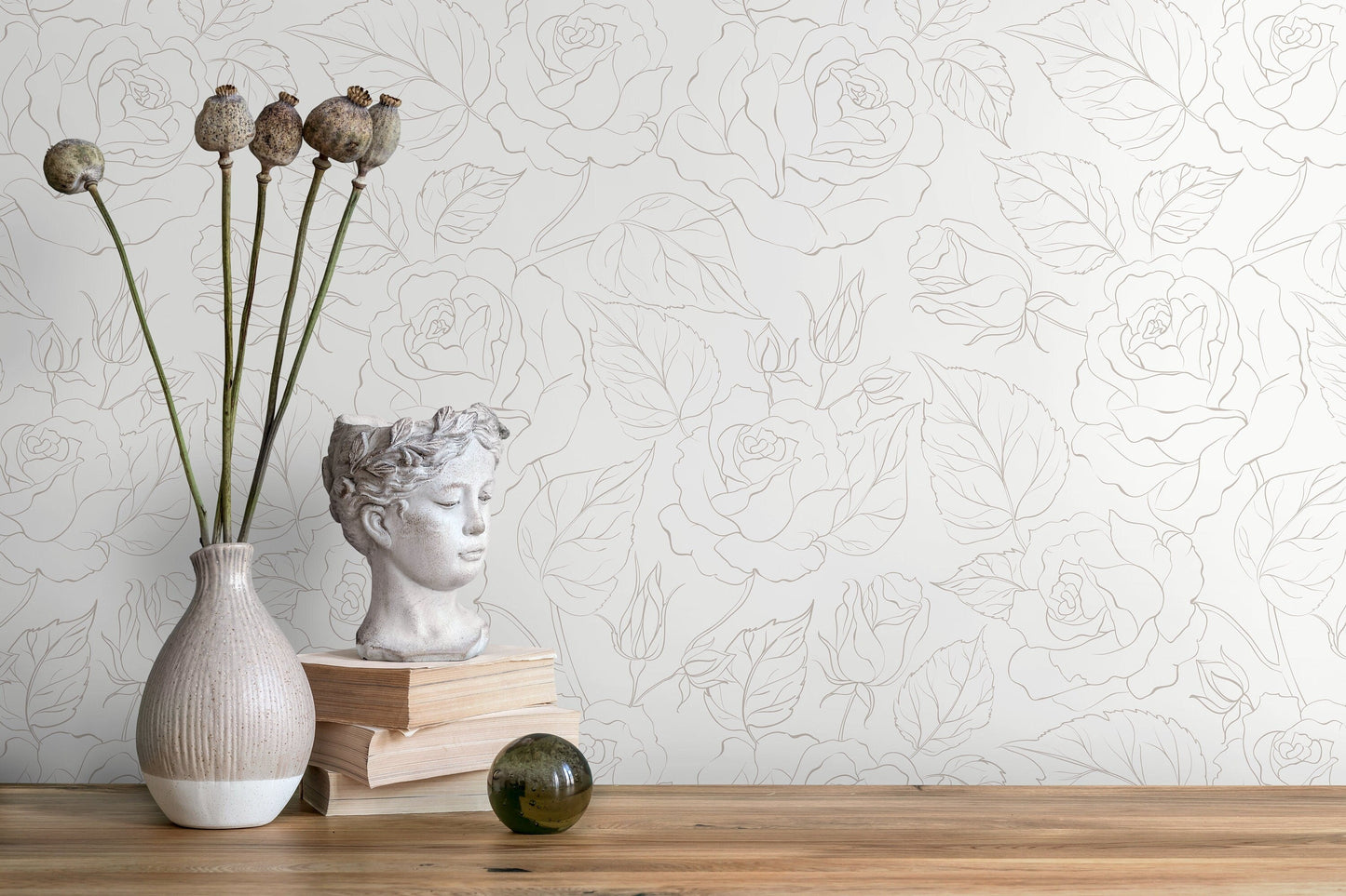 Neutral Boho Minimalist Peony Wallpaper Peel and Stick Removable Repositionable Geometric Minimalistic Abstract - ZADK